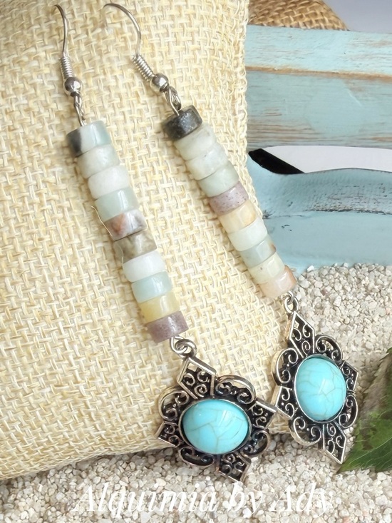Alquimia Jewelry - BIG TURQUOISE SUN + AMAZONITE DUSTER dangle earrings